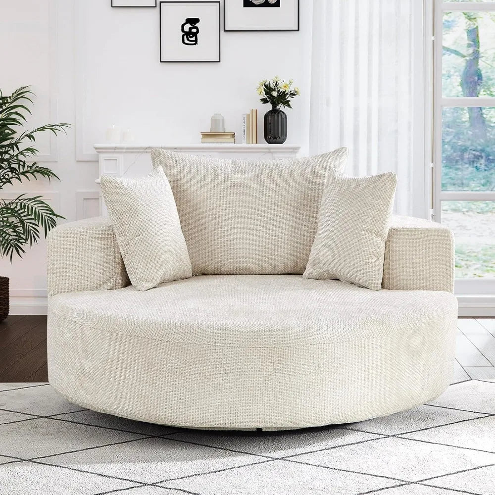 Oversized Round Swivel Chaise Longue Indoor Upholstered Chenille Deep Seat