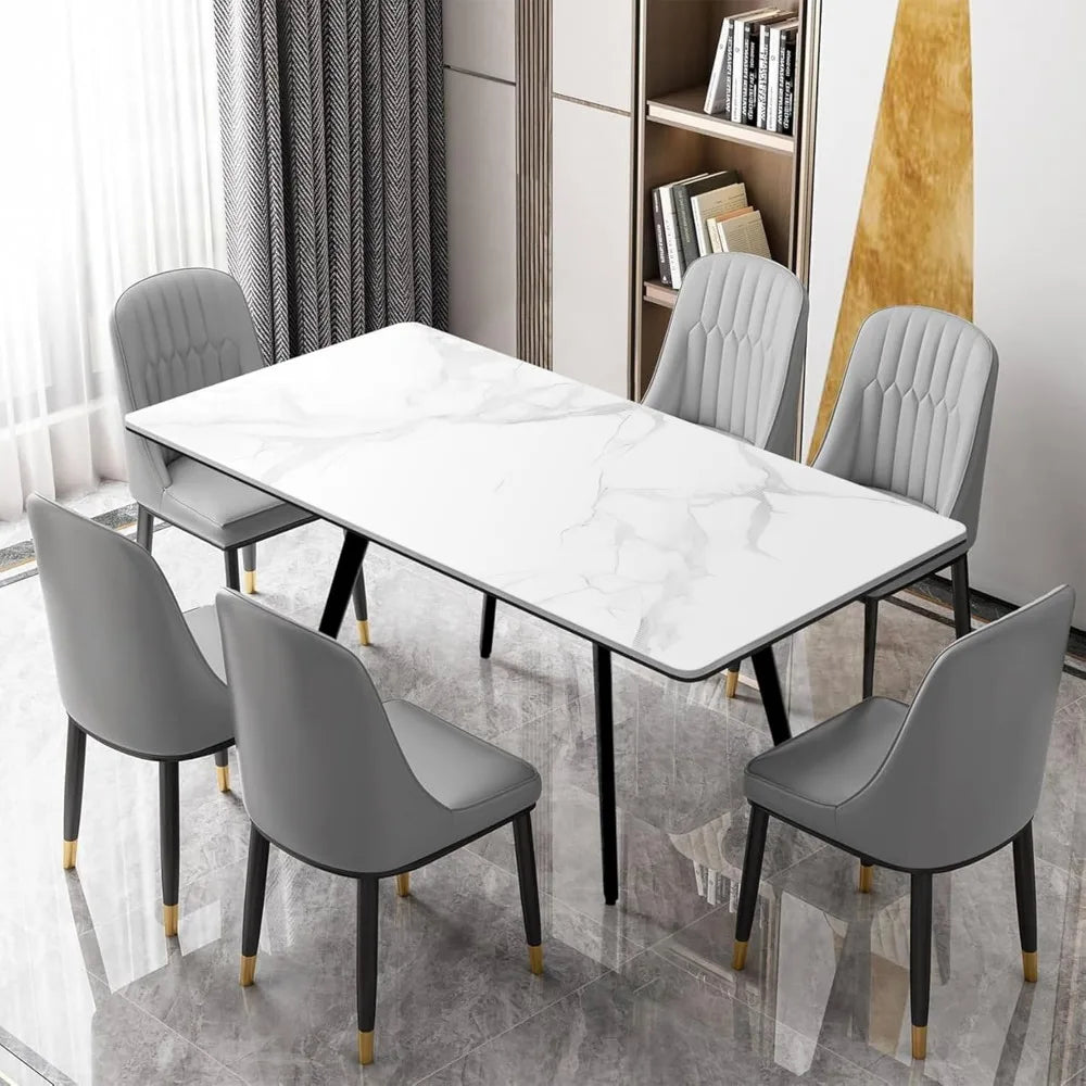 Modern Dining Table With Sintered Stone And Black Metal Legs