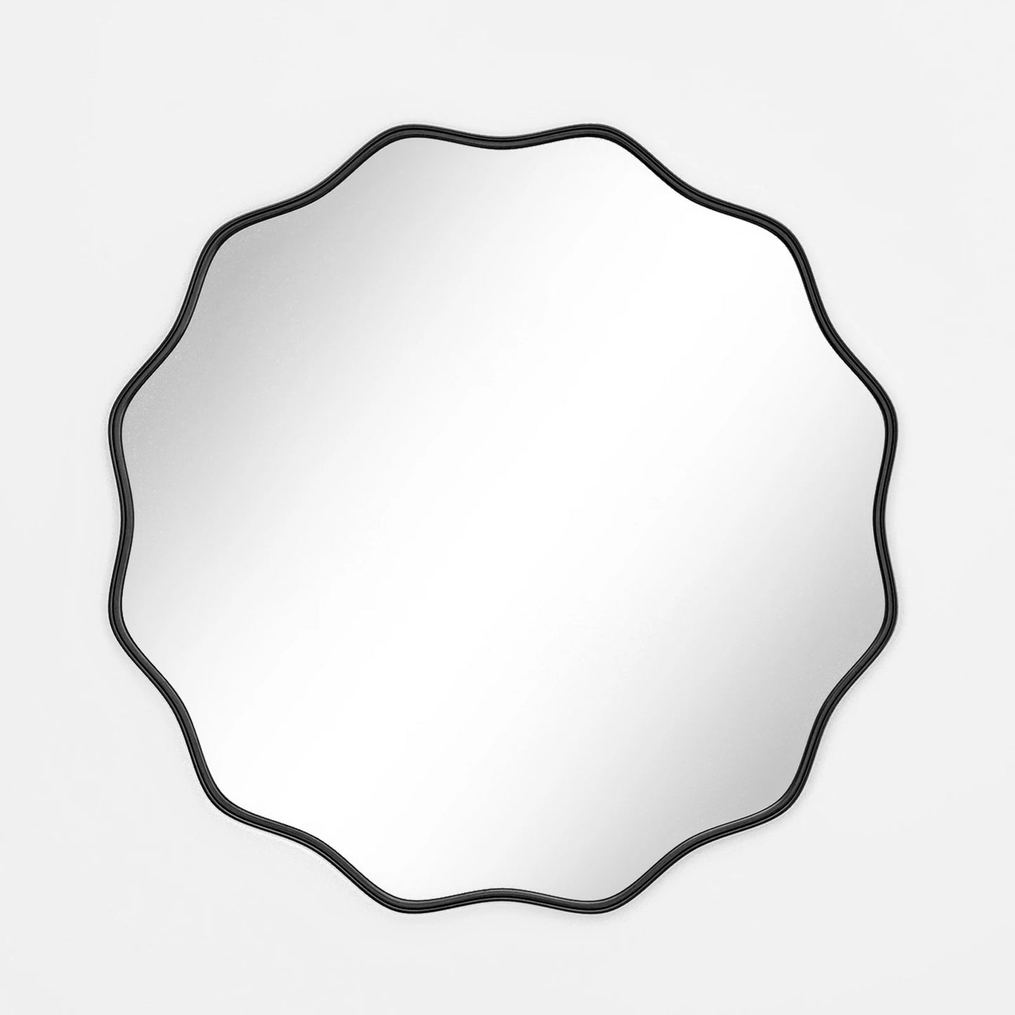 Beautypeak Wavy Round Bathroom Mirror With Deep Frame