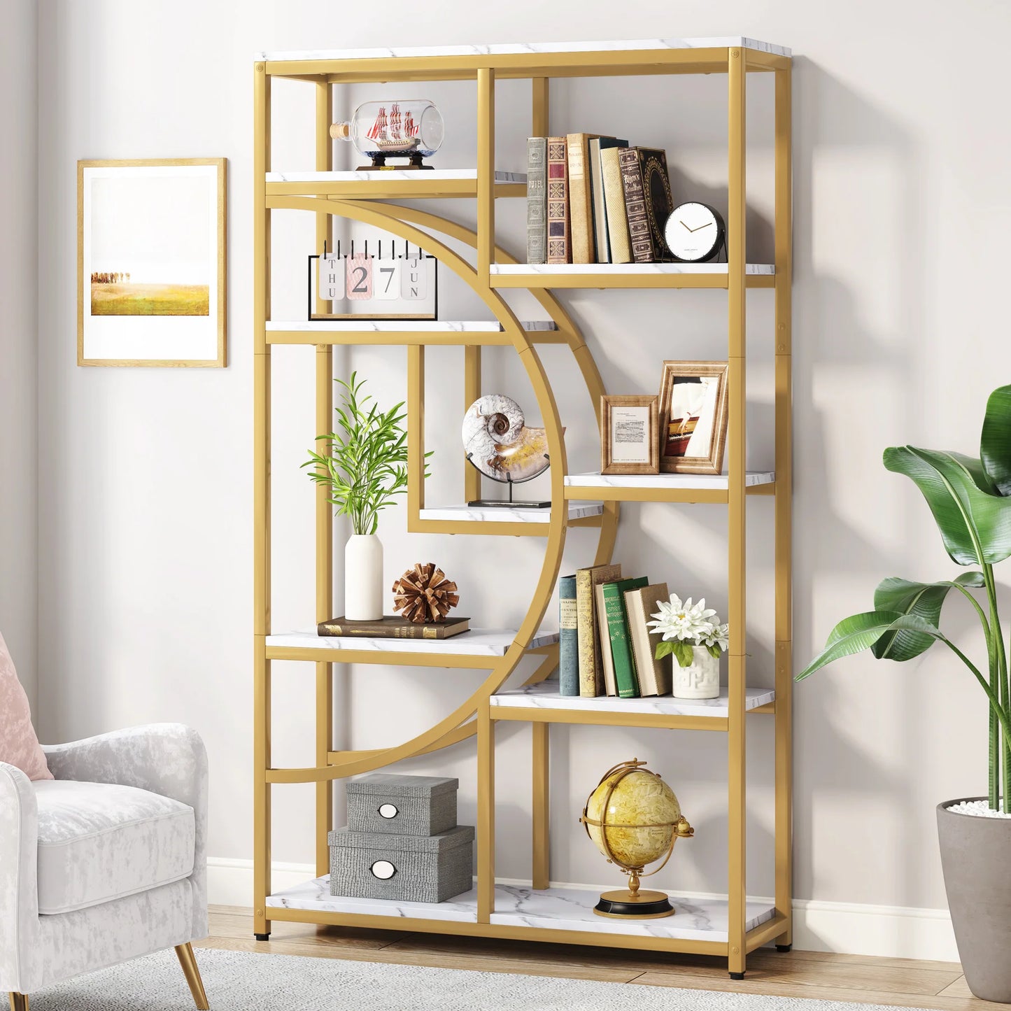 Tribesigns Bookshelf Etagere Five Tier Faux Marble Modern