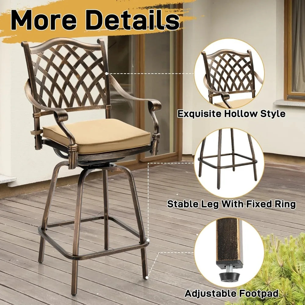 ANGDUO Cast Aluminum Outdoor Swivel Bar Stools 360 Degree Rotation