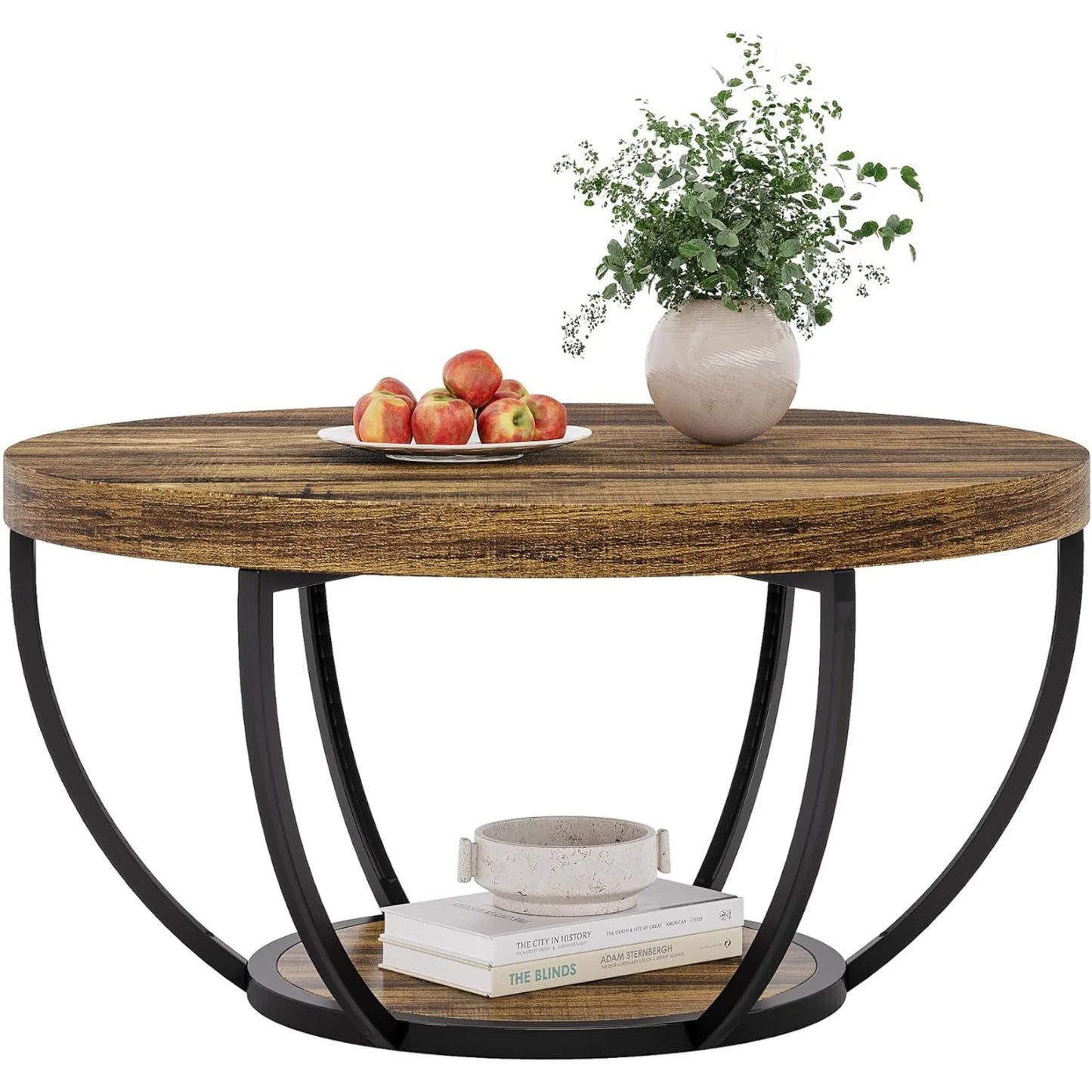 Hign-concerned Faux White Marble Two-Tier Coffee Table With Metal Legs