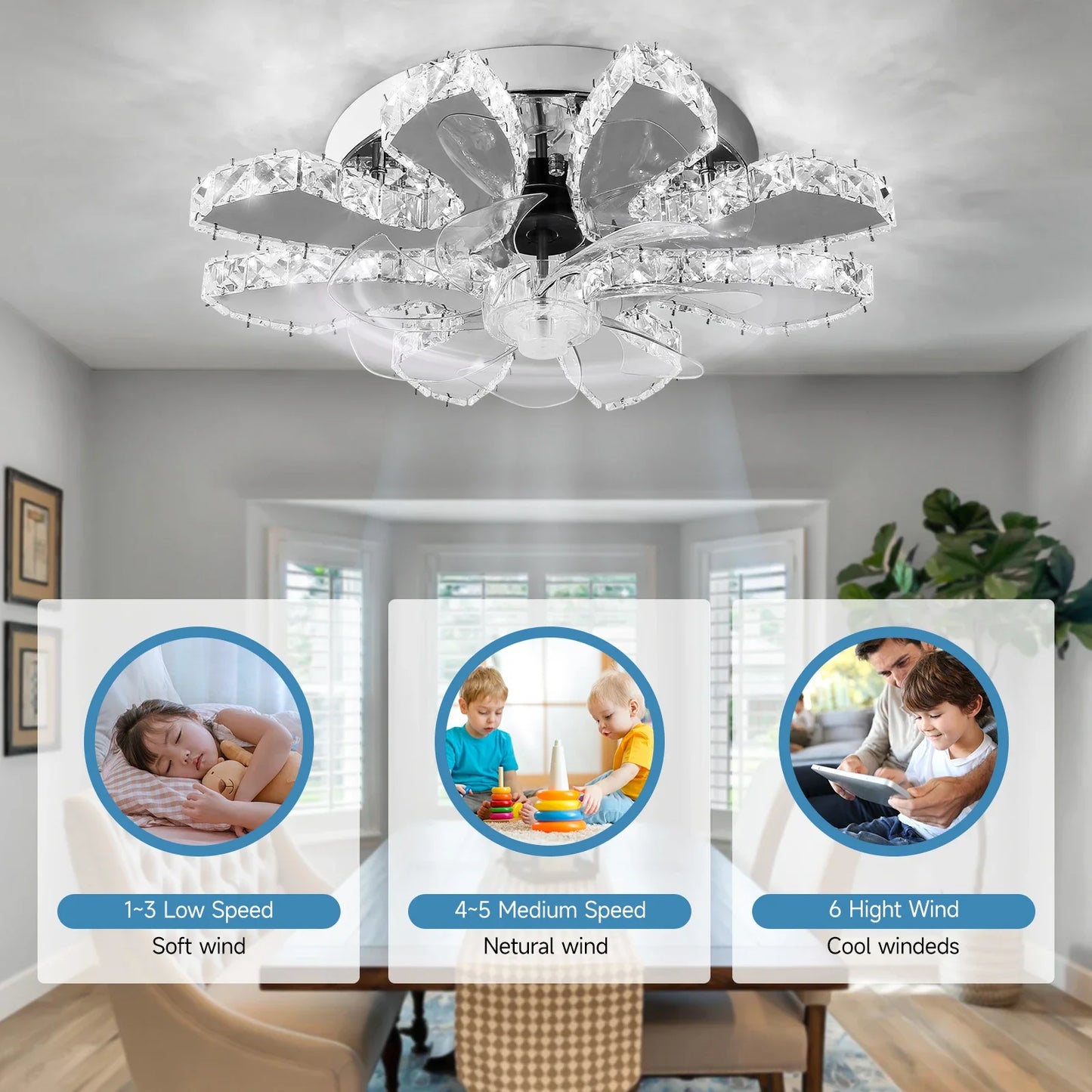 GreeLustr LED Ceiling Fan Light Chandelier With Blades
