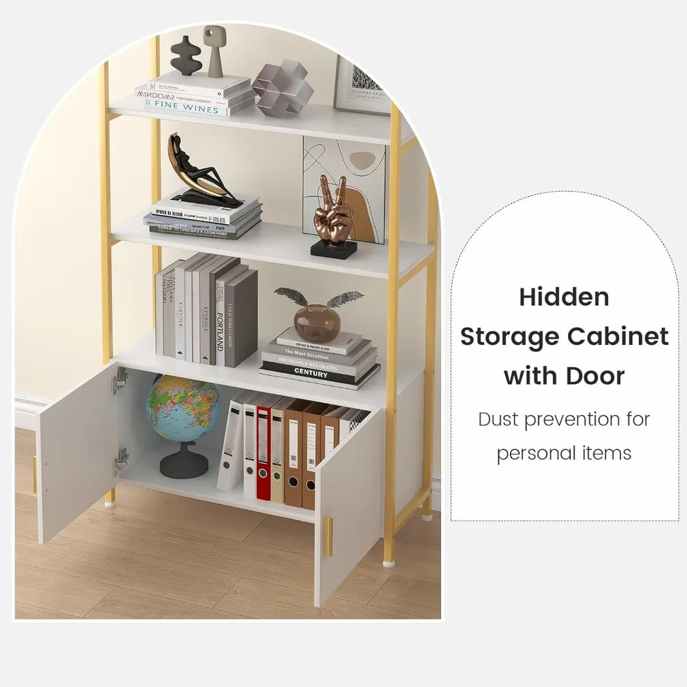TANGXU Arched Bookshelf With Doors Metal Frame Shelving