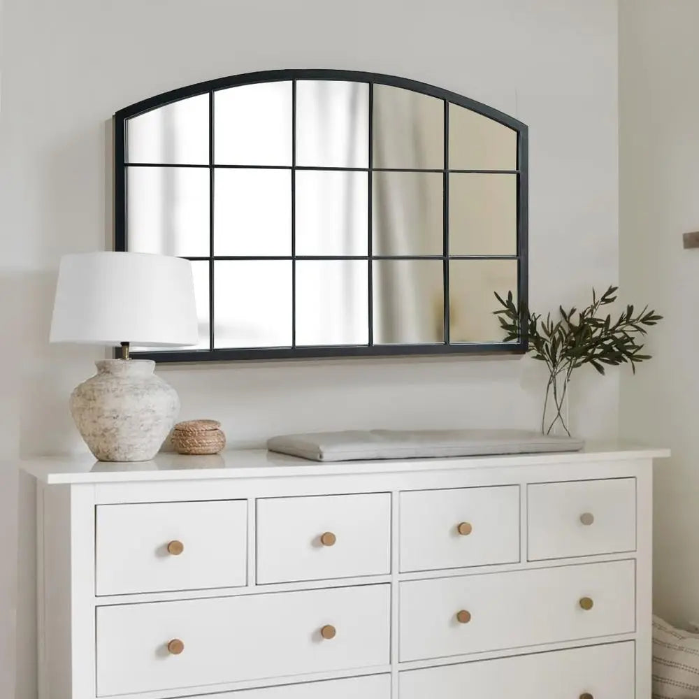 Arched Vintage Metal Wall Mirror for Entryway and Living Room