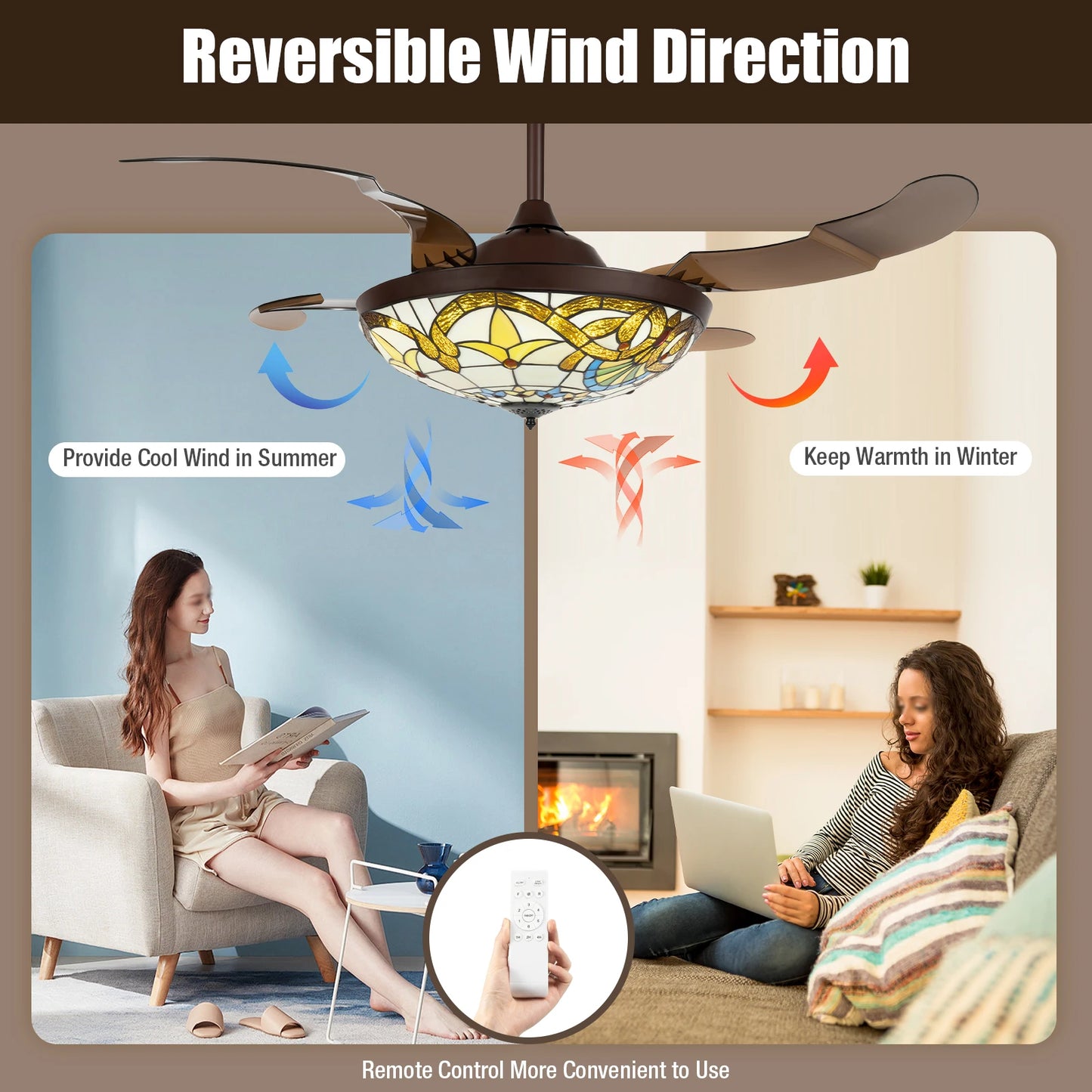 Hign Concerned Ceiling Fan With Lights LED Remote Control
