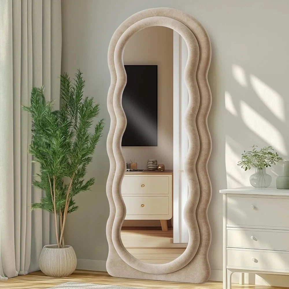 Guangbai Arched Wavy Full Body Mirror Flannel Frame
