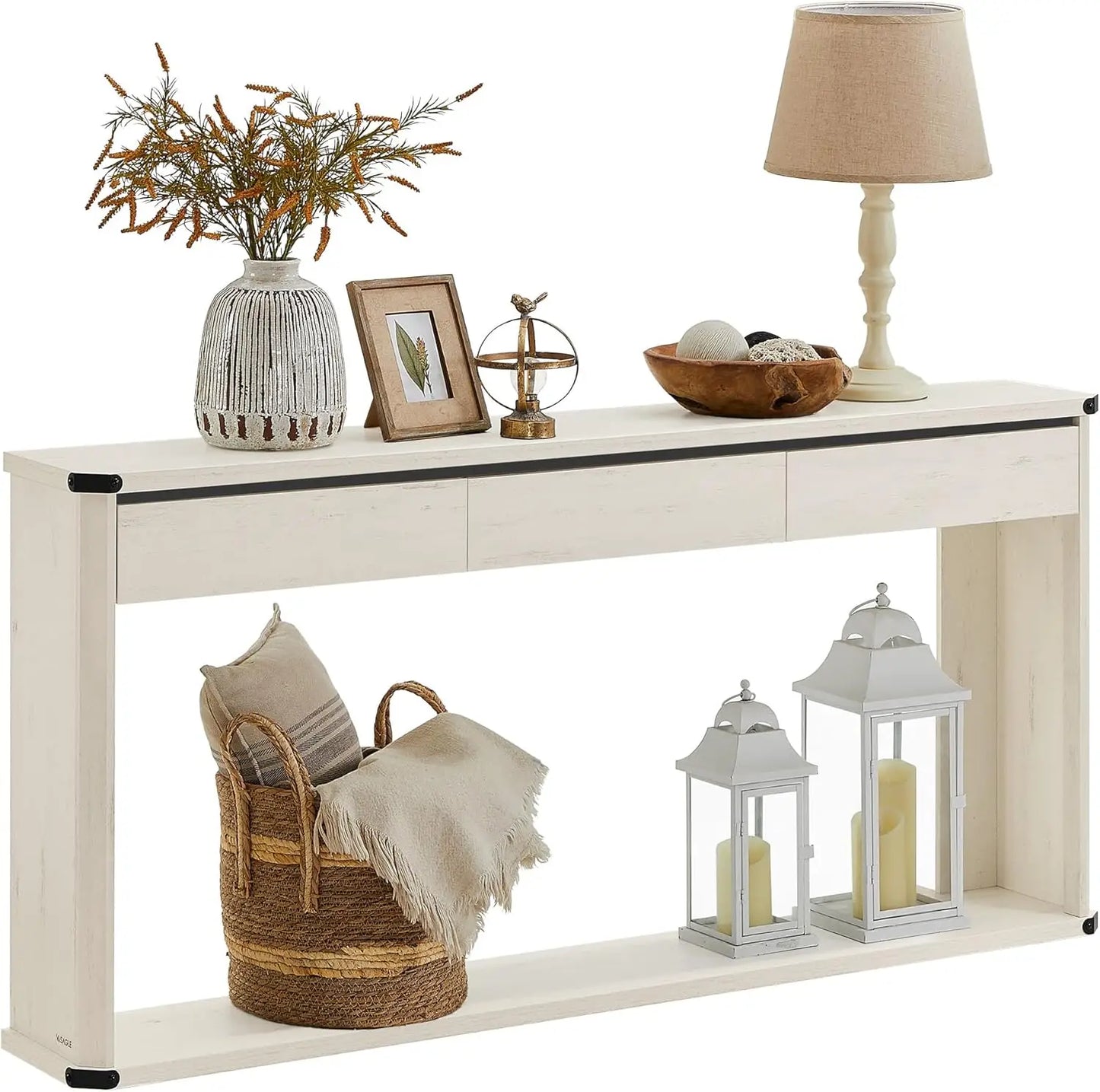 XMSJ Console Table With 3 Drawers And Bottom Shelf Unit