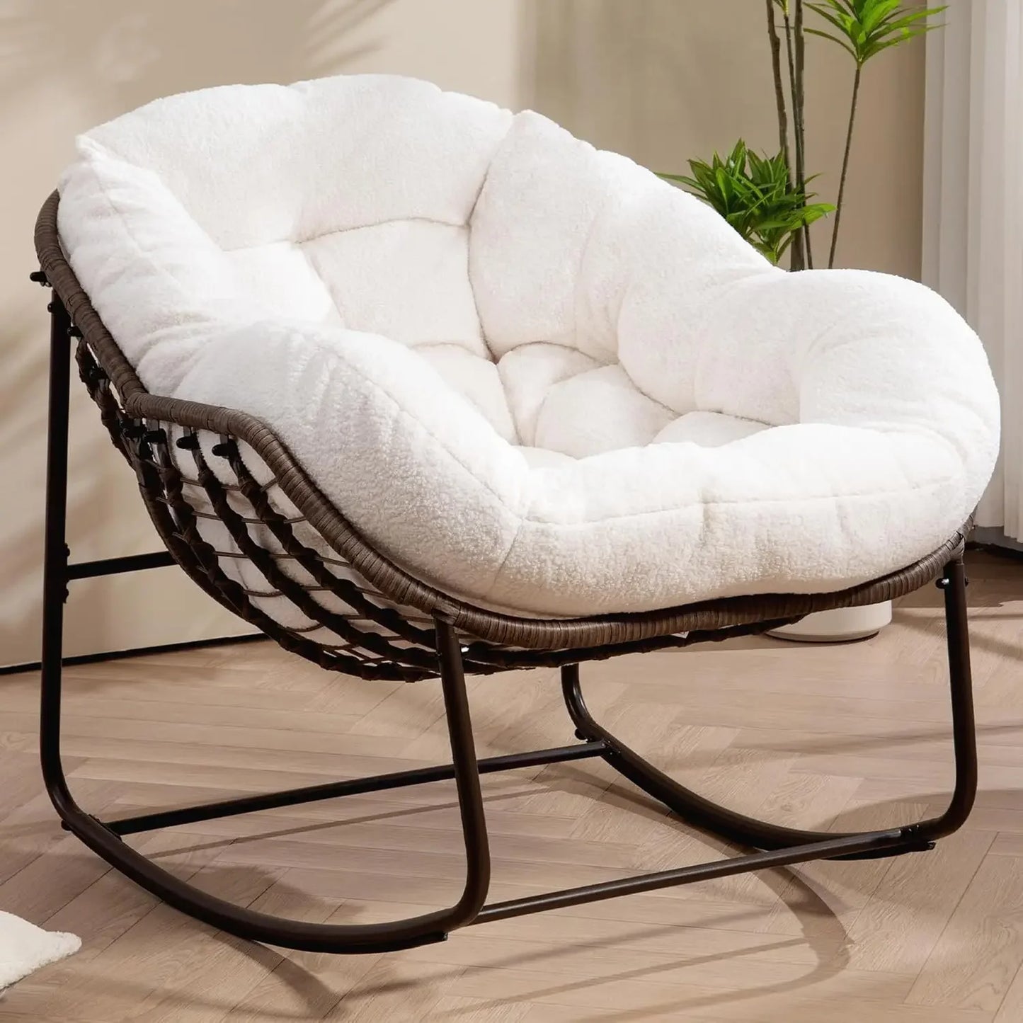 GUANGBAI Oversized Papasan Rocking Chair Padded Cushion