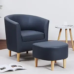 Ticify Accent Barrel Chair With Ottoman Corduroy Midcentury