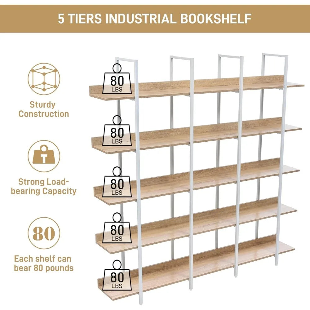 MKDK Industrial Wooden Five Tier Bookcase With Metal