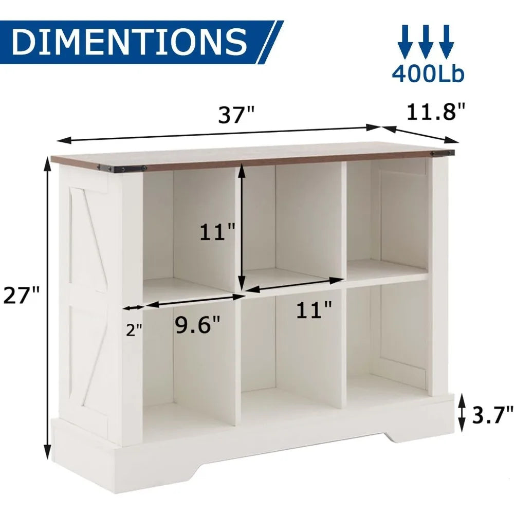 6 Cube Storage Organizer And 2 Tier Bookshelf Farmhouse LED