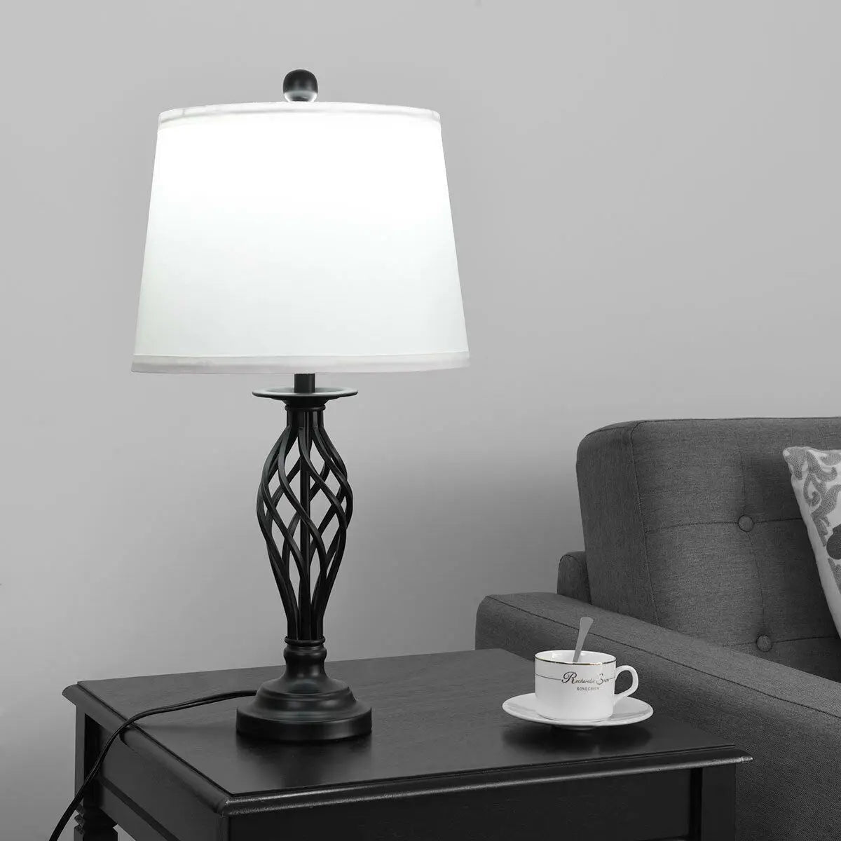 Elegant 3 Piece Lamp Set With Fabric Shades Floor Lamps
