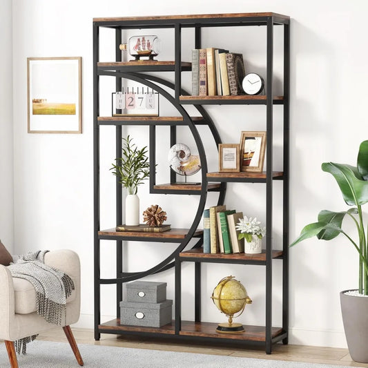 Industrial 9 Shelf Etagere Bookshelf Freestanding Organizer