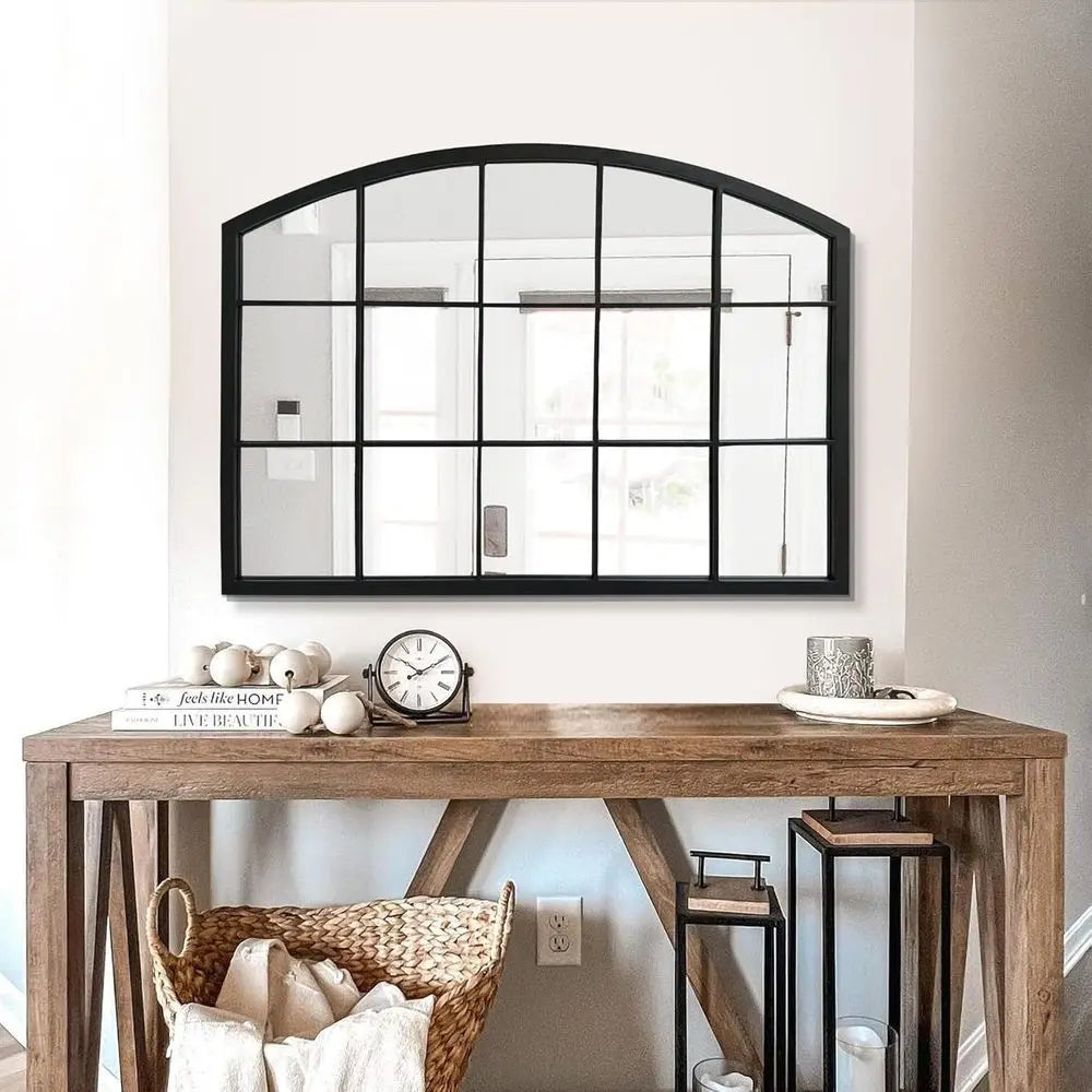 Arched Vintage Metal Wall Mirror for Entryway and Living Room