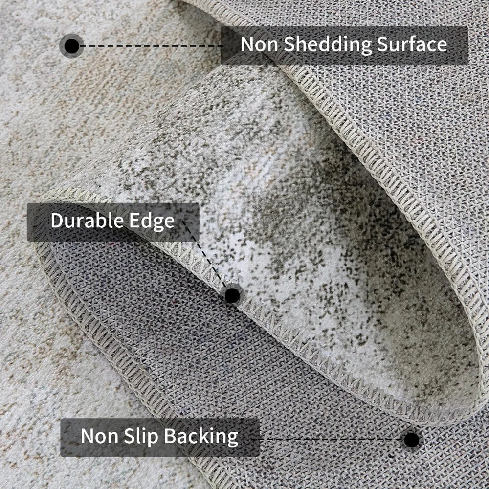 Boho Style Wool Area Rug with Non Slip Backing