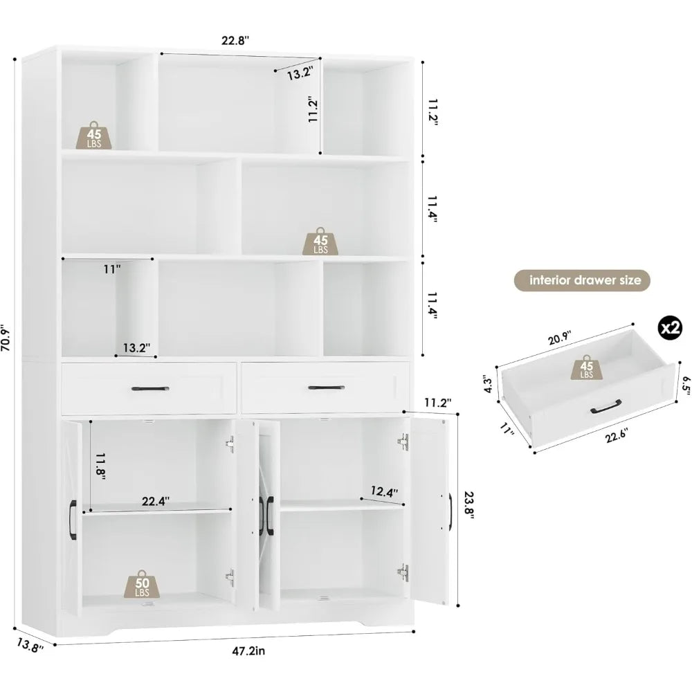 Hostack Six Tier Bookcase With Drawers And Doors Storage