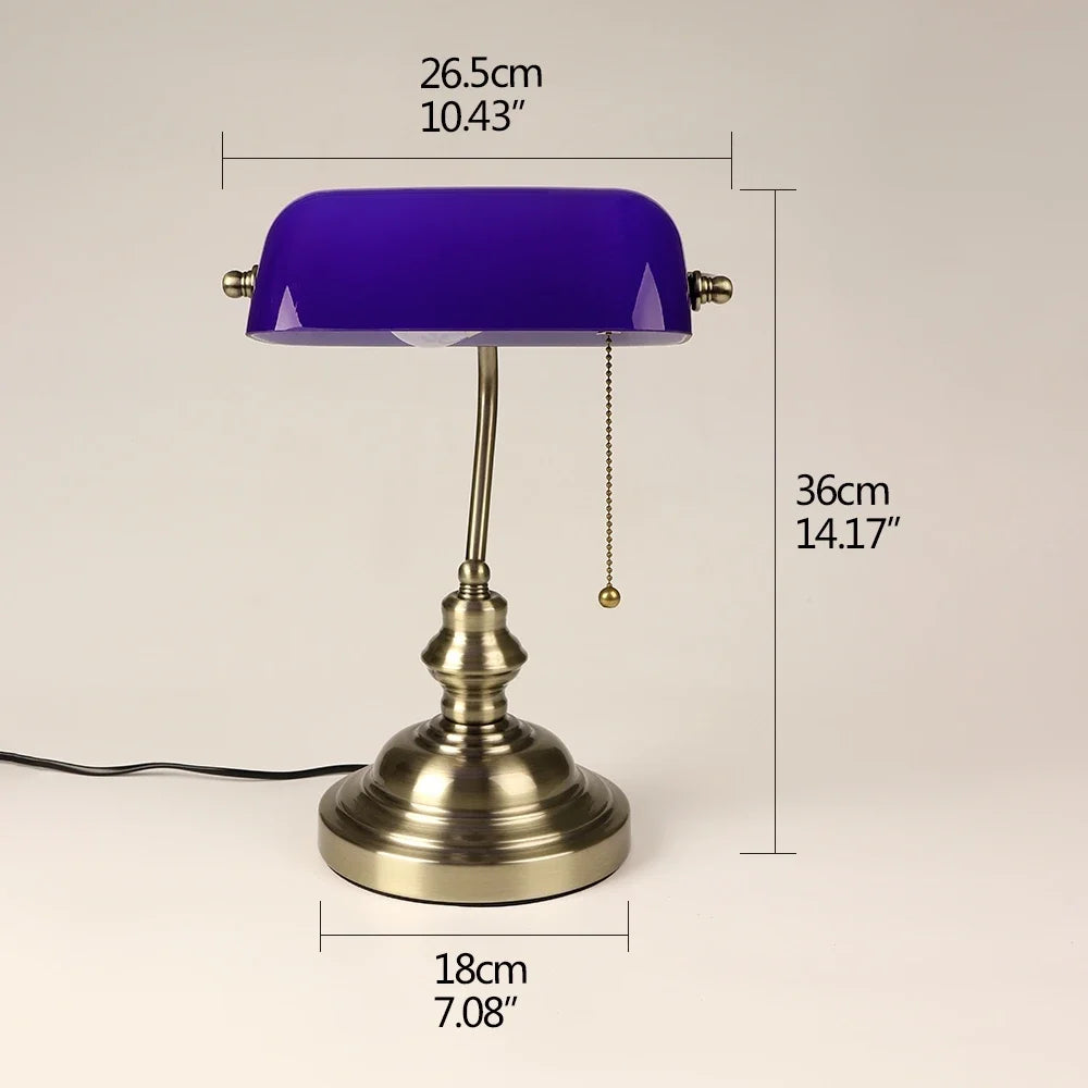 Newrays Glass Banker’s Desk Lamp with Zipper Switch