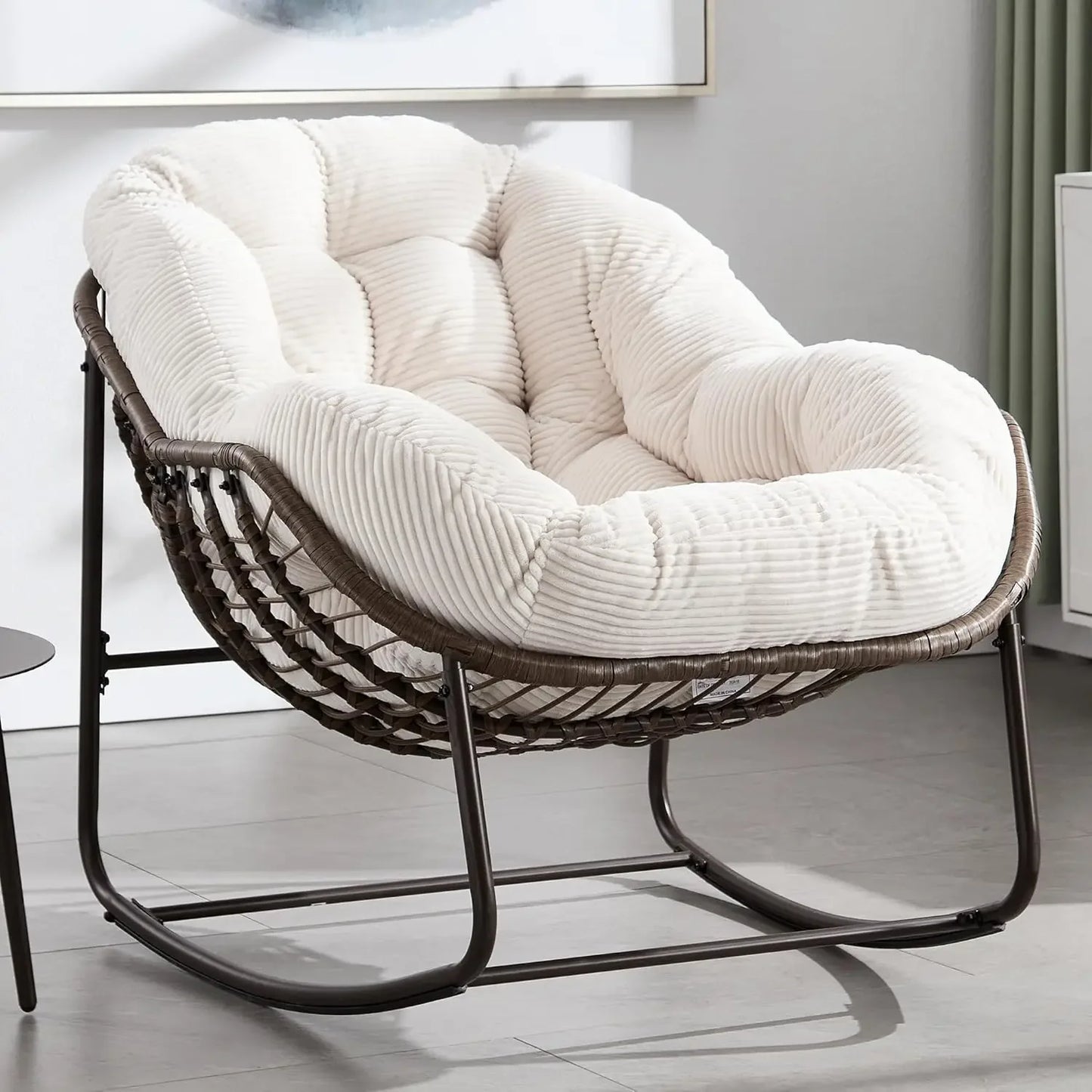 GUANGBAI Oversized Papasan Rocking Chair Padded Cushion