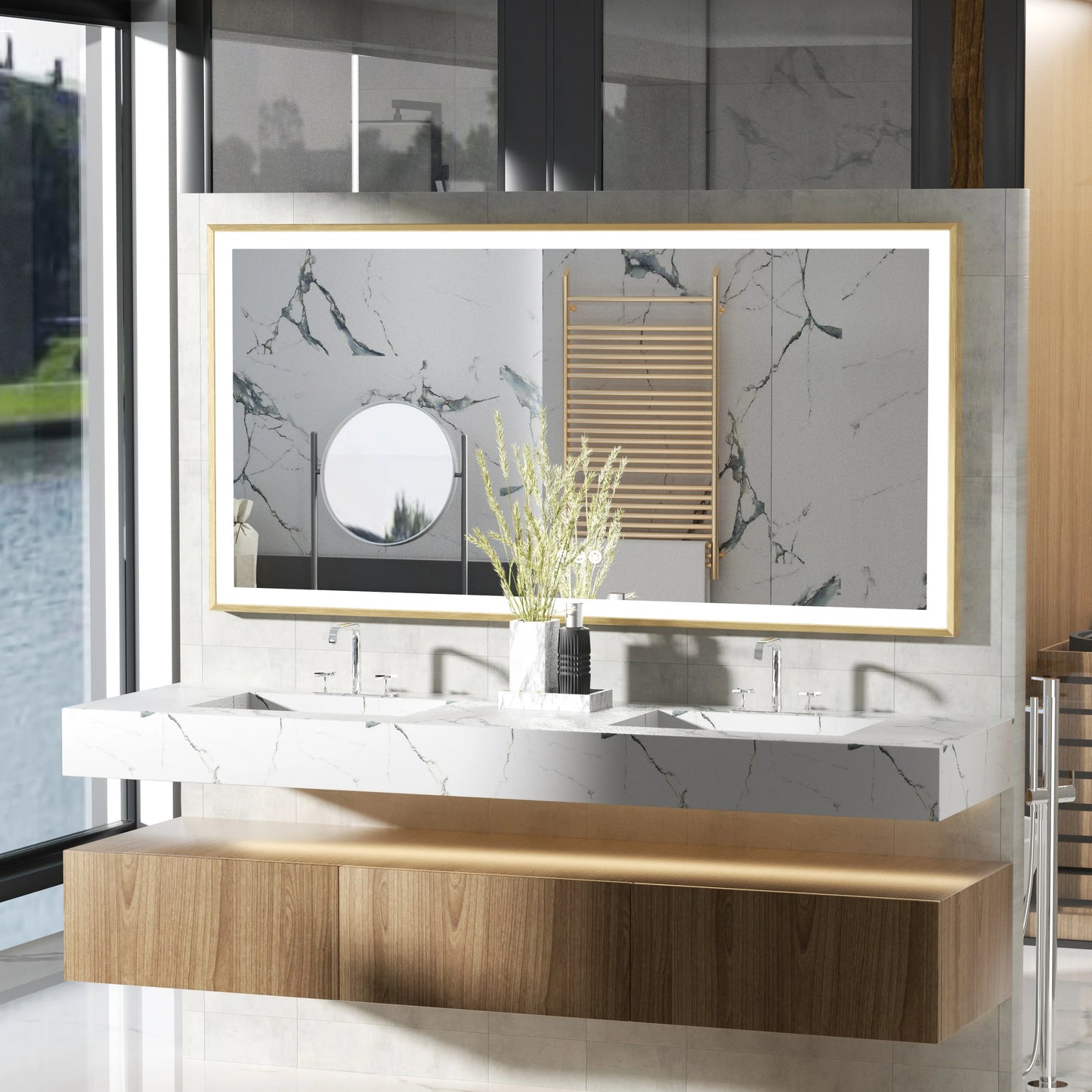 XMR LED Bathroom Vanity Mirror Gold Frame Front Lighted