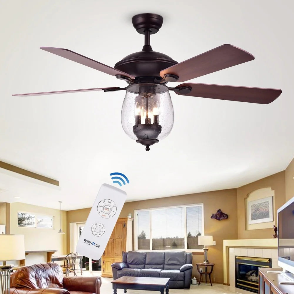 XMSJ Ceiling Fan With Glass Bowl Light 3 Speed Reversible