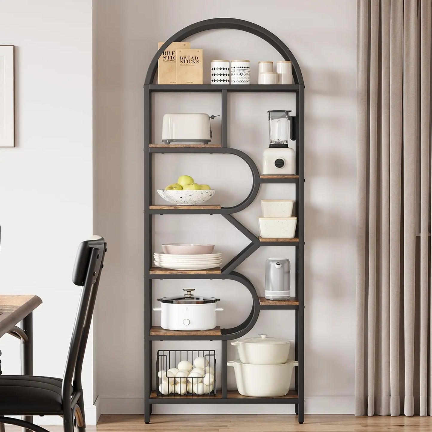 6 Tier Arched Bookshelf Geometric Open Storage Metal Frame
