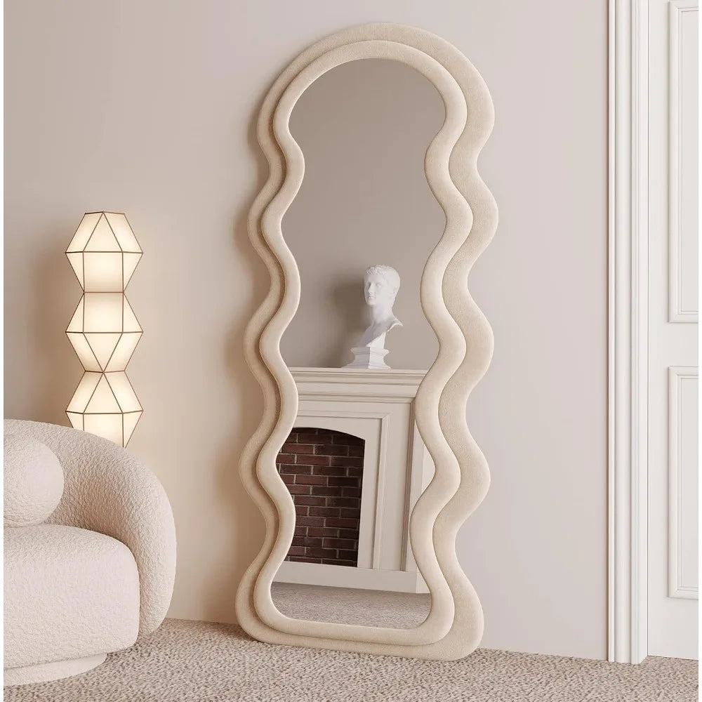 HUANZHUANG Modern Wavy Arched Standing Floor Mirror