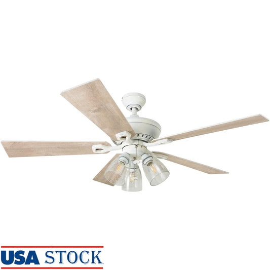XMSJ Rustic Ceiling Fan with Seeded Glass Light Kit and Remote Control