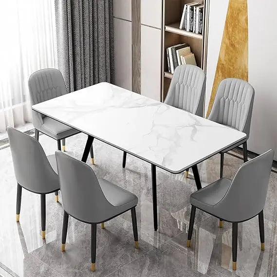 Modern Dining Table With Sintered Stone And Black Metal Legs