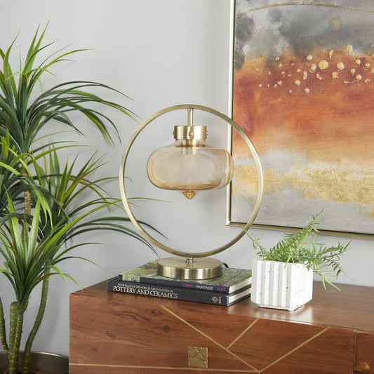 Circular Metal Accent Lamp With Clear Glass Shade Modern