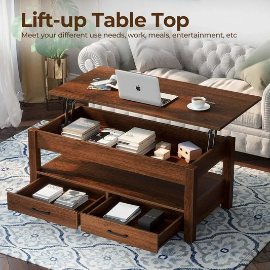 Guangbai Lift Top Coffee Table With Drawers And Hidden
