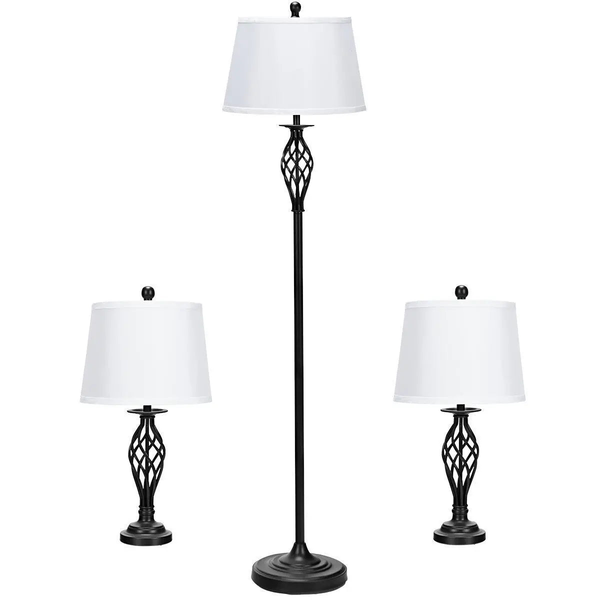Elegant 3 Piece Lamp Set With Fabric Shades Floor Lamps