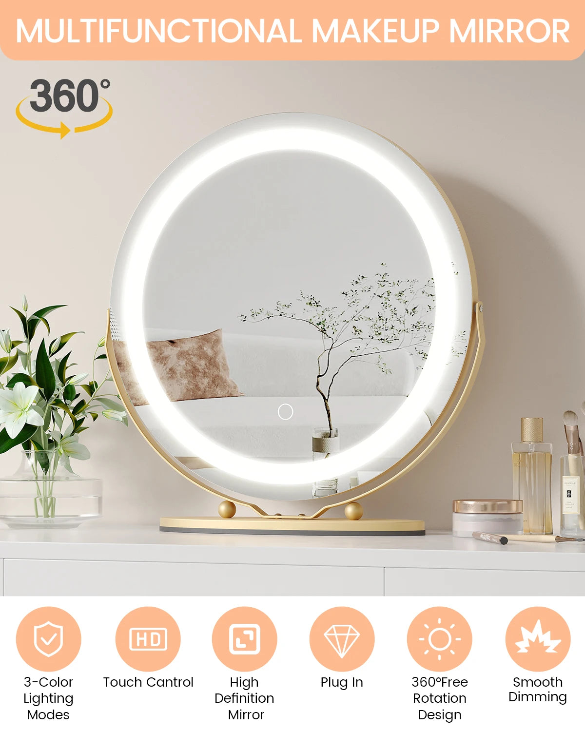 Hign Concerned Vanity Mirror With LED Lights Touch Control