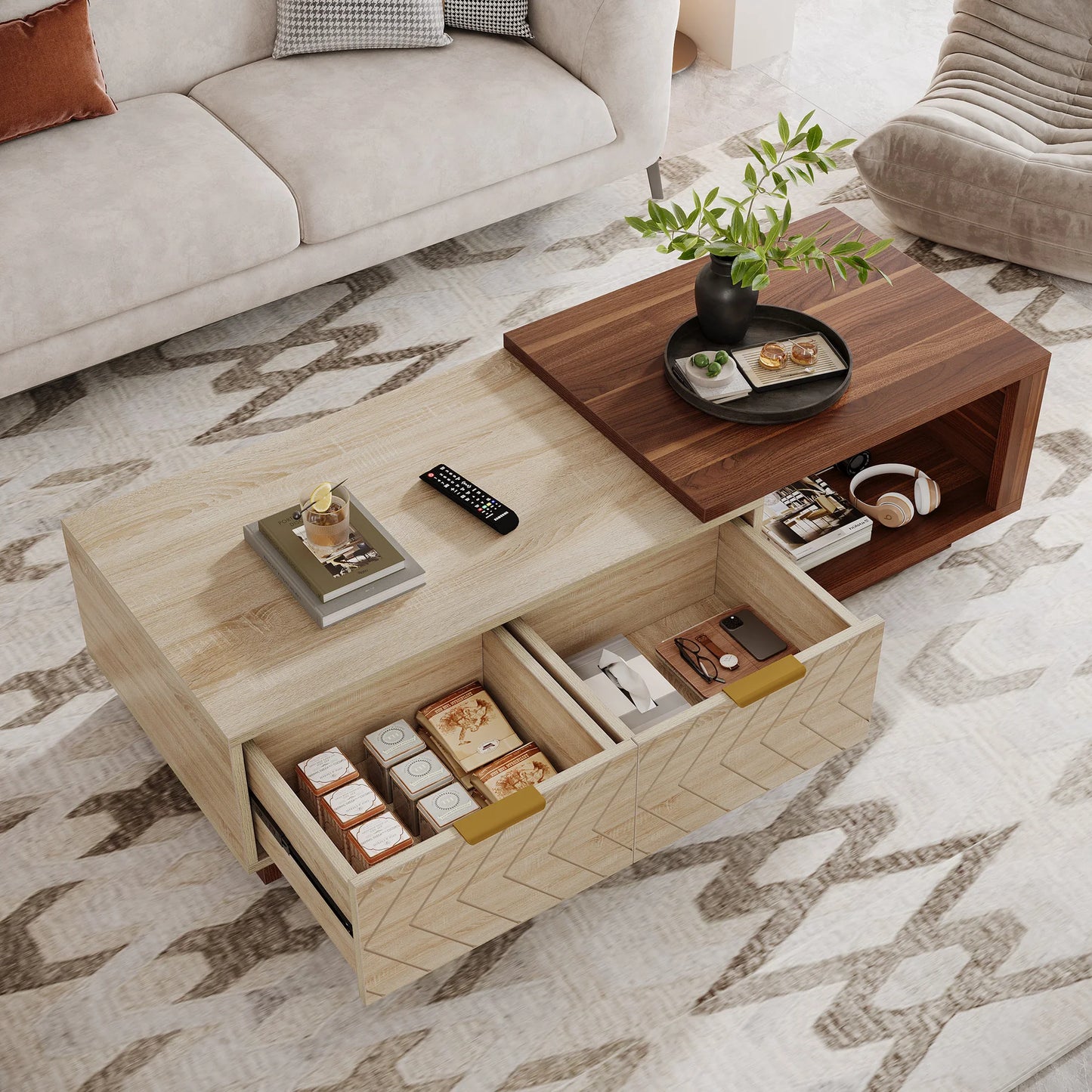 Tribesigns Extendable Coffee Table With 2 Storage Drawers