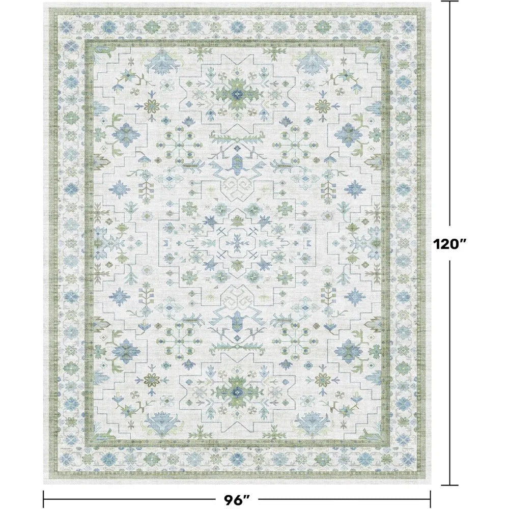 Boho Floral Wool Rug with Non Slip Backing