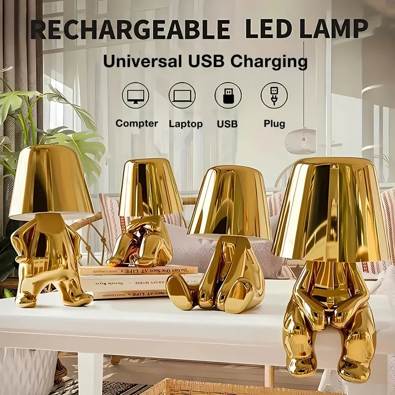 Golden Man LED Table Lamp With USB Rechargeable Lighting