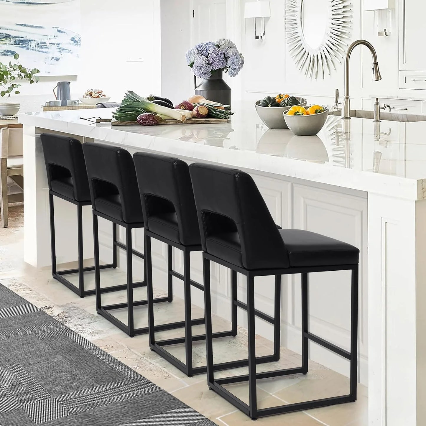 HUANZHUANG Modern Bar Stools Set of 4 with Padded Backs