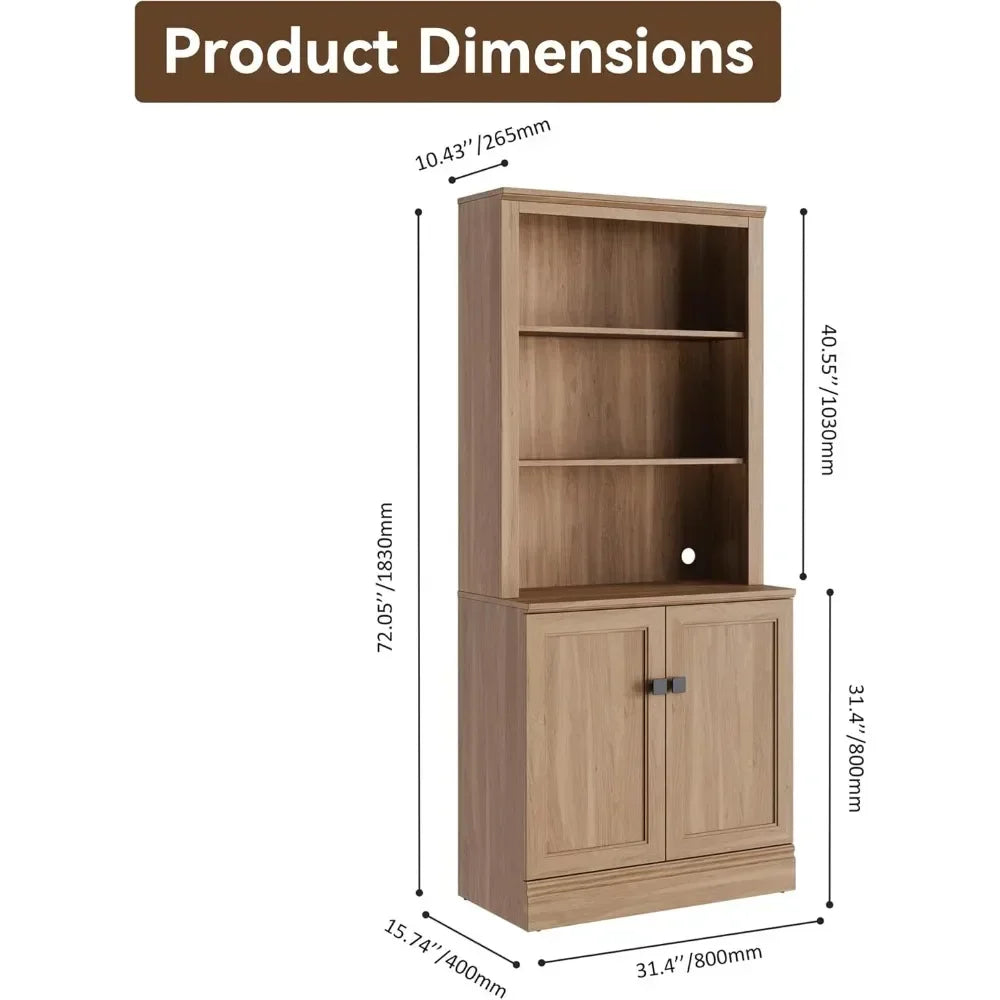 Oak Wood Freestanding Bookcase With Adjustable Shelves