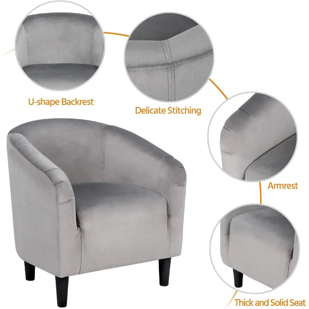 Velvet Barrel Chair With Armrests For Living Room And Bedroom
