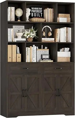 Hostack Six Tier Bookcase With Drawers And Doors Storage