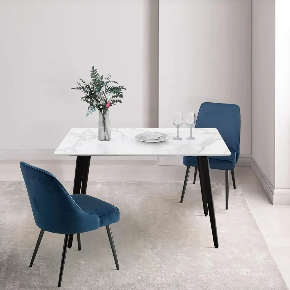 Modern Dining Table With Sintered Stone And Black Metal Legs