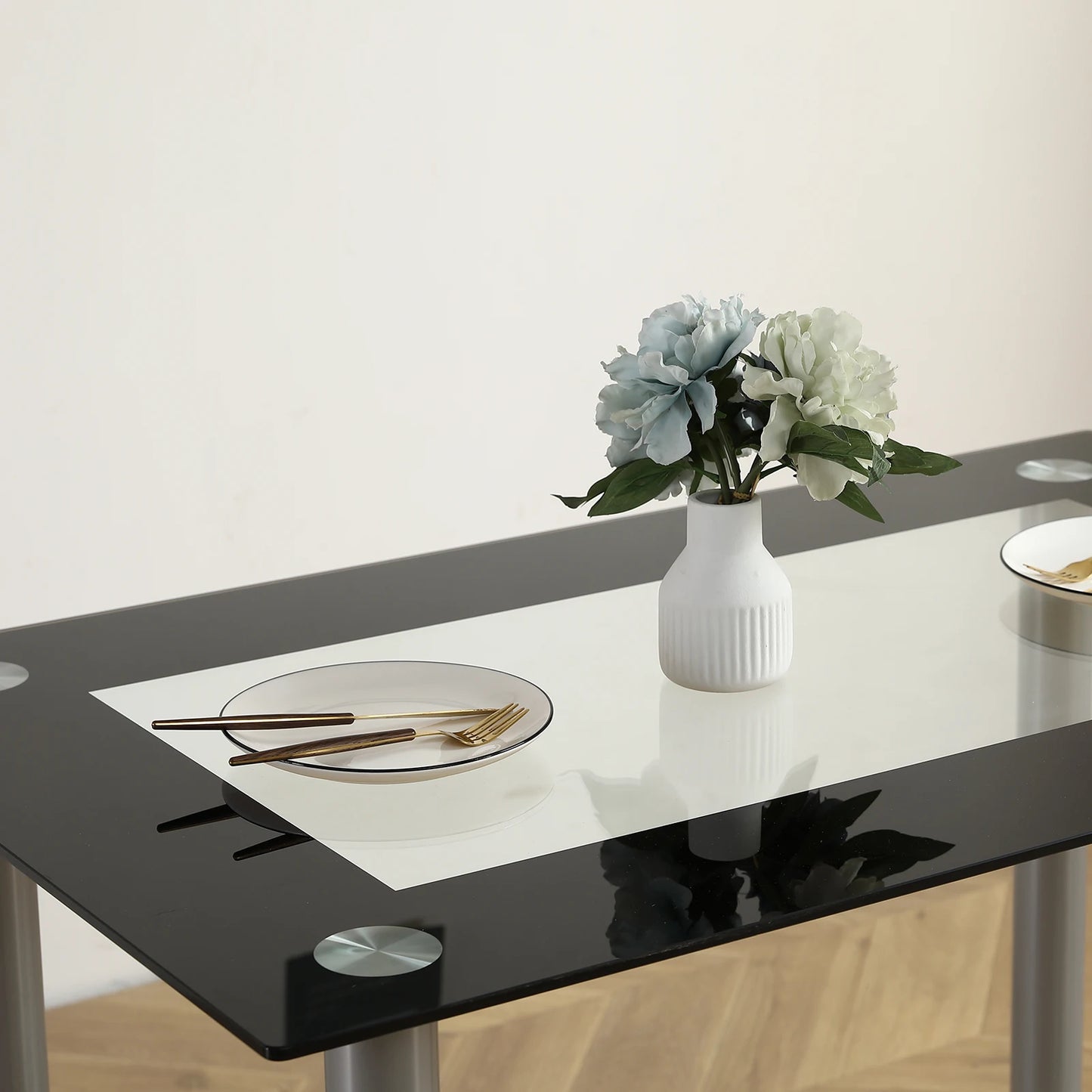 Tempered Glass Dining Table Rectangular Four Seater Modern