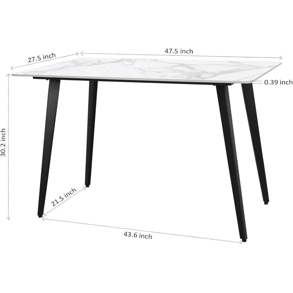 Modern Dining Table With Sintered Stone And Black Metal Legs
