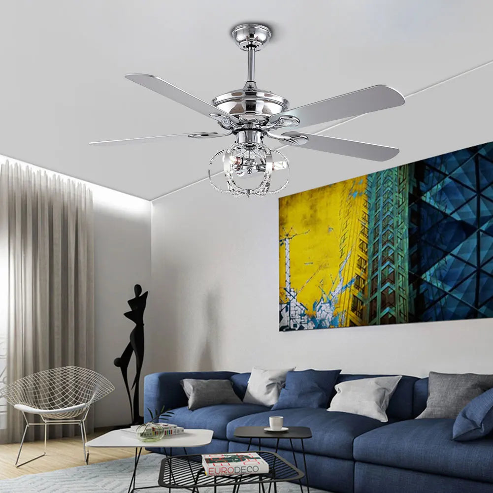 Modern Stainless Steel Ceiling Fan Light With Remote Dimming