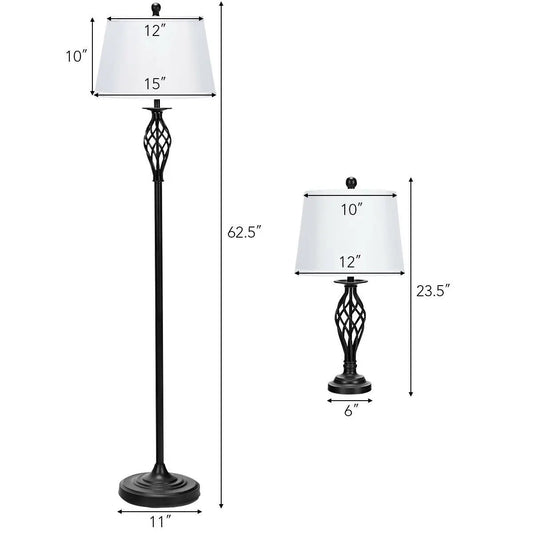 Elegant 3 Piece Lamp Set With Fabric Shades Floor Lamps