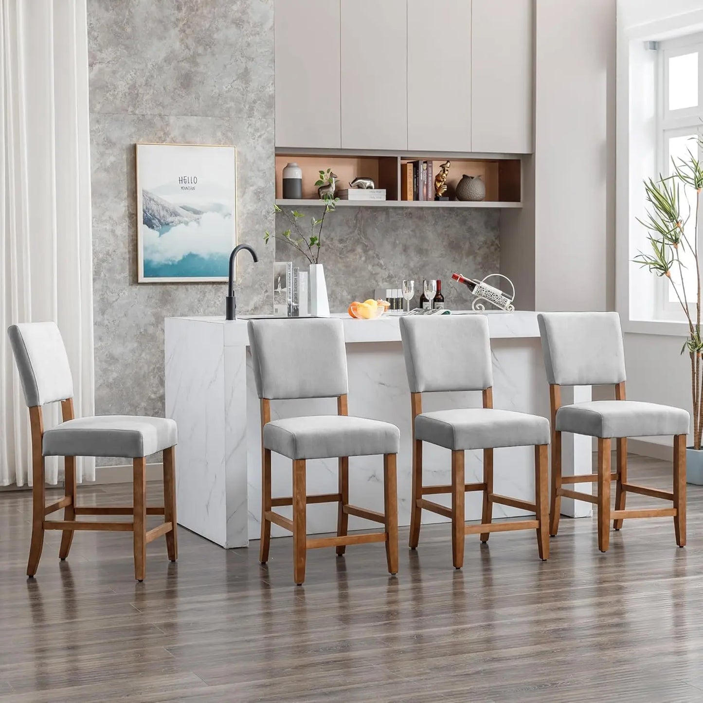 HUANZHUANG Counter Height Bar Stools Set of 4 Upholstered