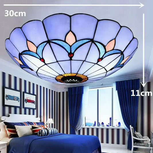 Tiffany Style Stained Glass Flushmount Vintage Ceiling Lamp