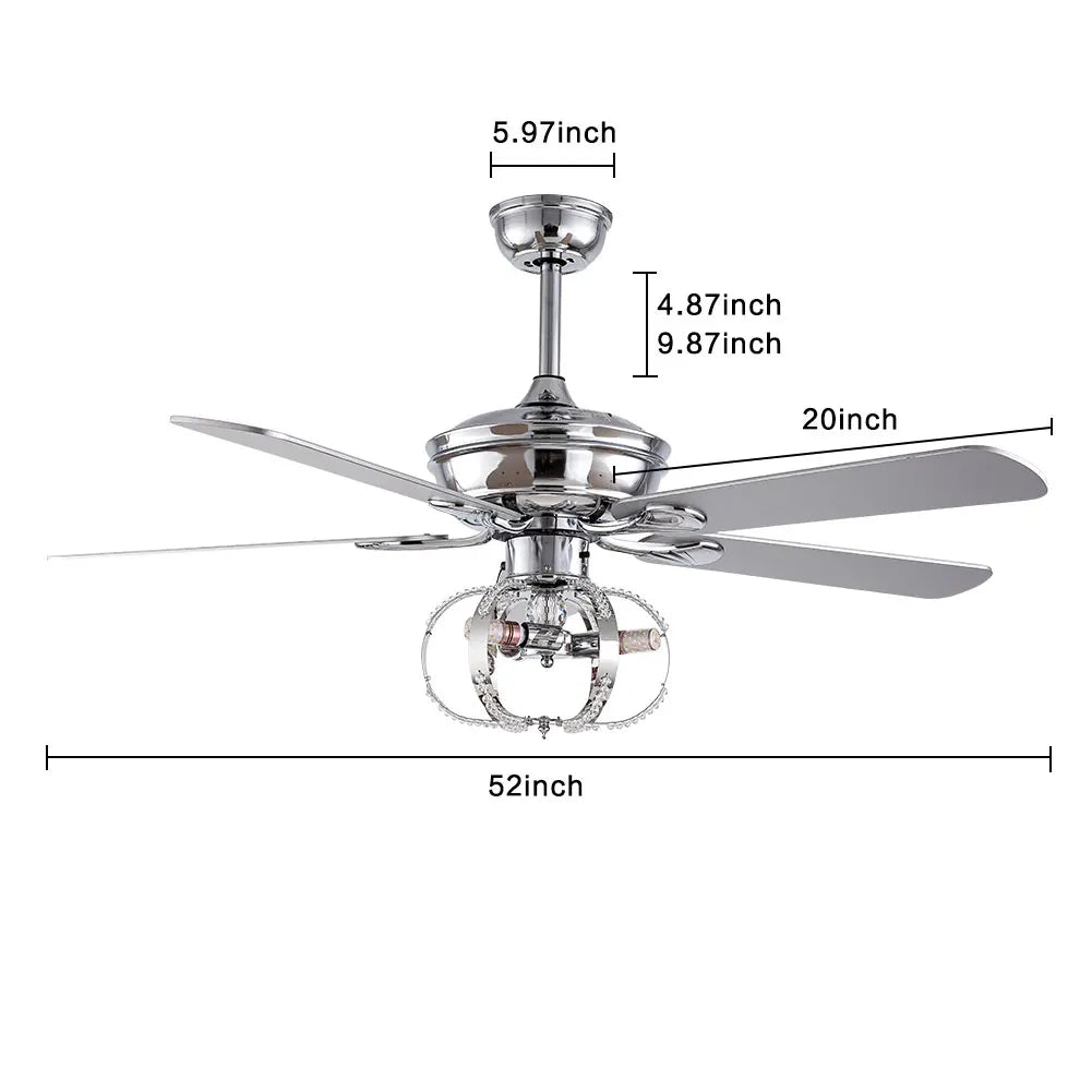 Modern Stainless Steel Ceiling Fan Light With Remote Dimming