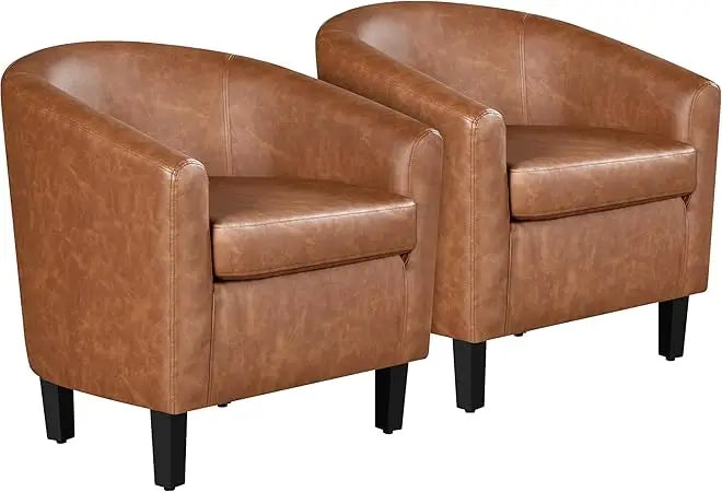 RBXC Faux Leather Barrel Accent Chairs Modern Club Style