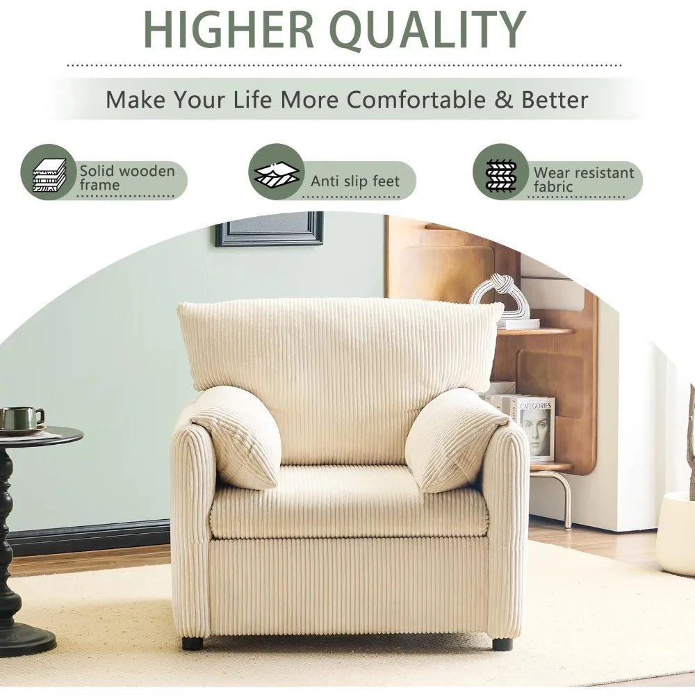 Corduroy Upholstered Accent Chair With Side Pocket